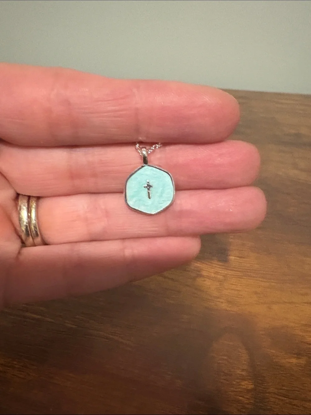 NIP Oriana Grace Aqua Pendant Necklace with Cross Accent